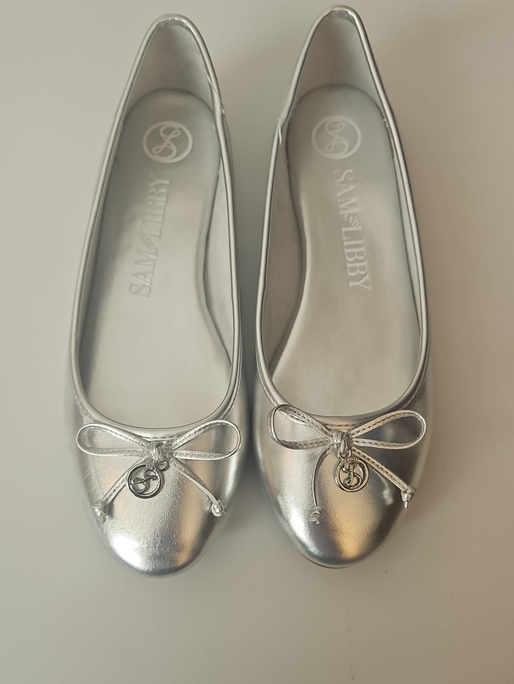 Practically New! Worn Once. Sam & Libby Metallic Silver Bow Ballet Flats